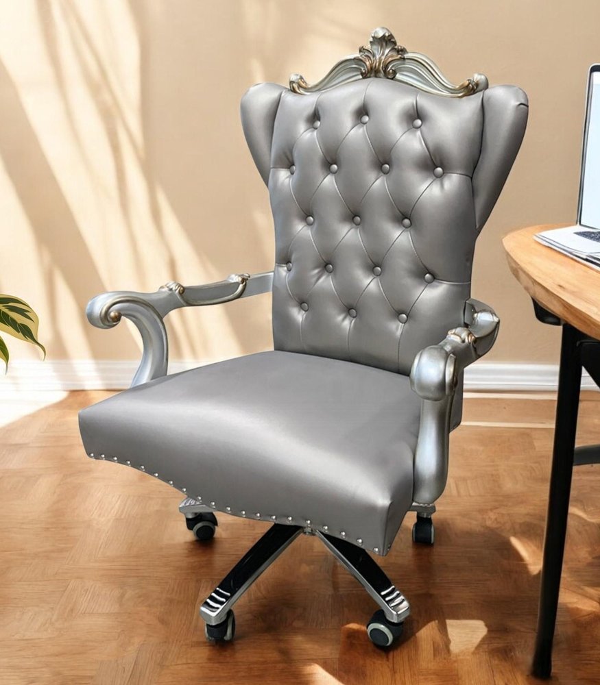 Gray Faux Leather Tufted Seat Swivel Adjustable Executive Chair Leather Back HomeRoots