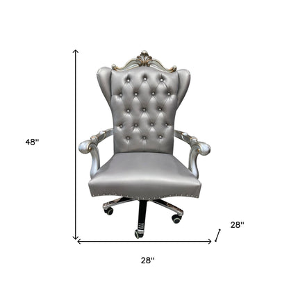 Gray Faux Leather Tufted Seat Swivel Adjustable Executive Chair Leather Back