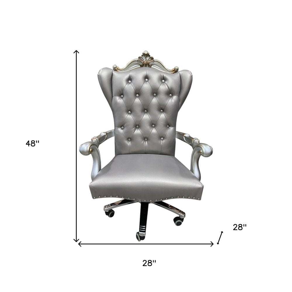 Gray Faux Leather Tufted Seat Swivel Adjustable Executive Chair Leather Back HomeRoots