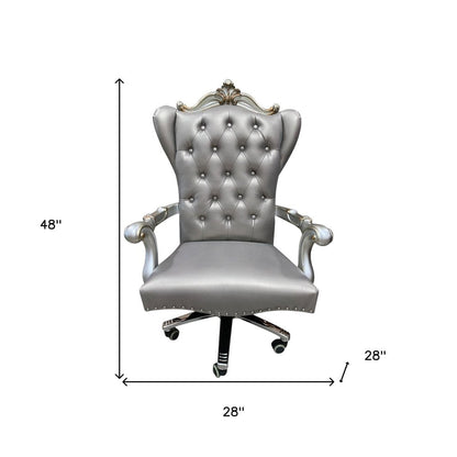 Gray Faux Leather Tufted Seat Swivel Adjustable Executive Chair Leather Back HomeRoots