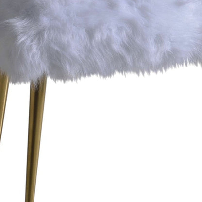 18" White and Gold Upholstered Faux Fur Bench HomeRoots
