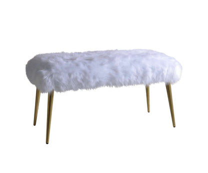 18" White and Gold Upholstered Faux Fur Bench HomeRoots