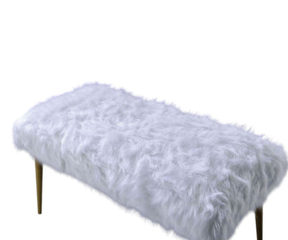 18" White and Gold Upholstered Faux Fur Bench HomeRoots