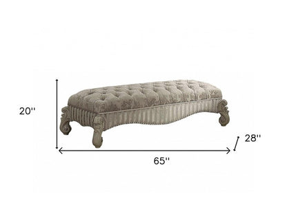 28" X 65" X 20" Ivory Fabric Bone White Upholstery Poly Resin Bench HomeRoots