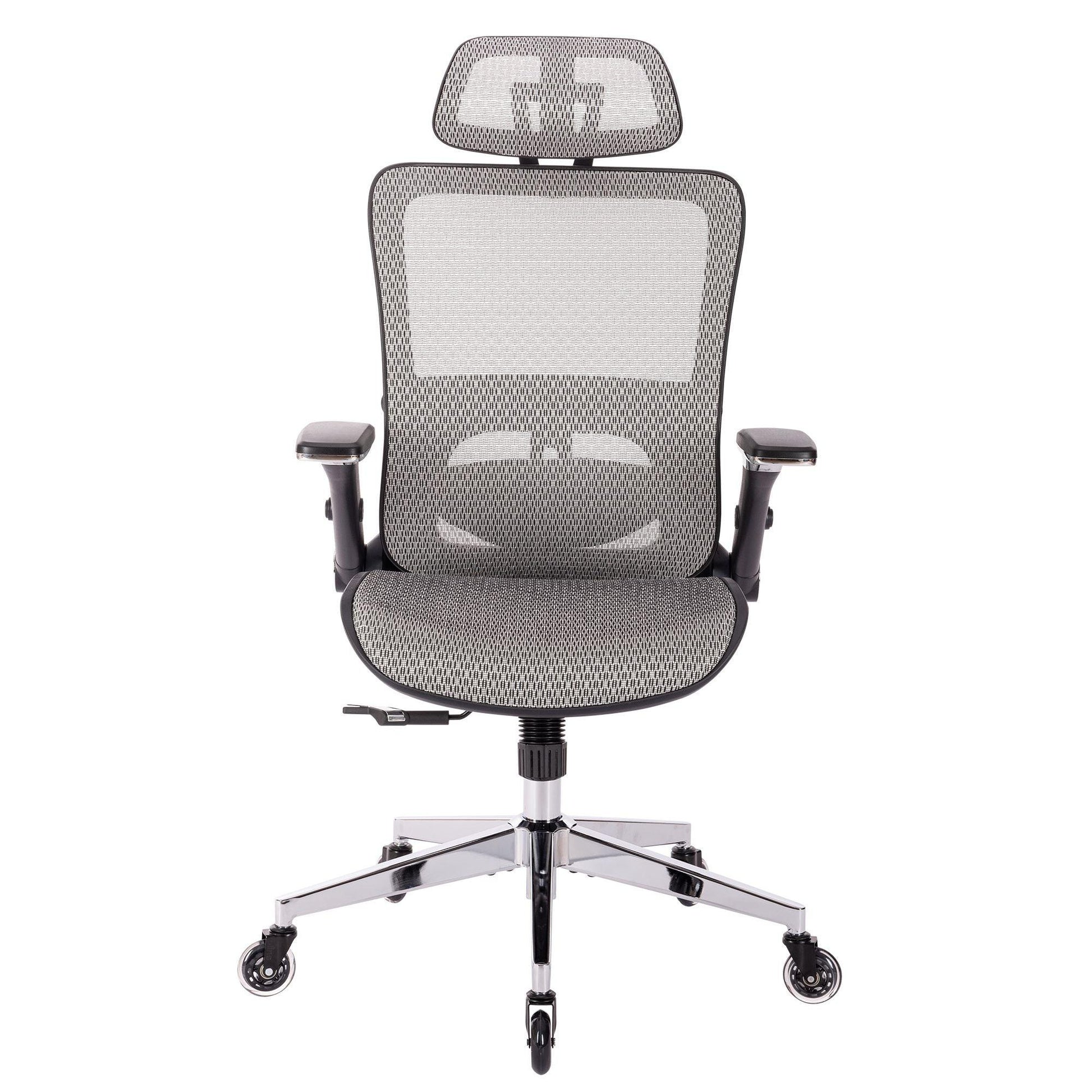 GREY Ergonomic Mesh Office Chair High Back - Adjustable Headrest with Flip-Up Arms - FurniFindUSA