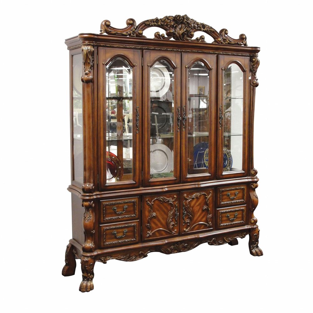 19" X 74" X 89" Cherry Oak Wood Poly Resin Glass Hutch  Buffet — view 1