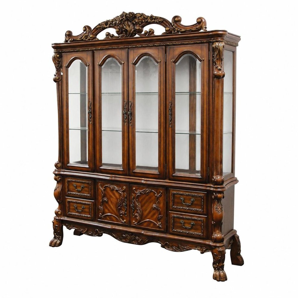 19" X 74" X 89" Cherry Oak Wood Poly Resin Glass Hutch  Buffet — view 6