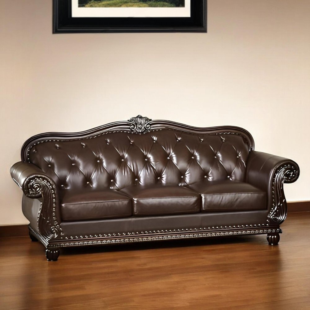 37" Espresso Top Grain Leather Sofa HomeRoots