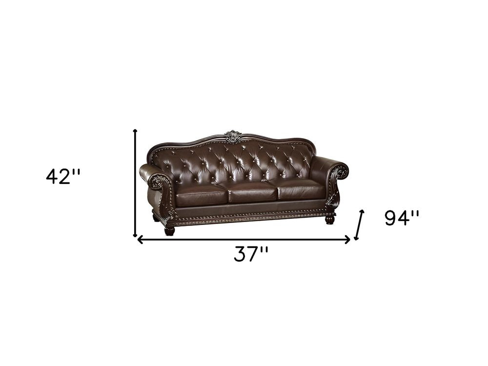 37" Espresso Top Grain Leather Sofa HomeRoots