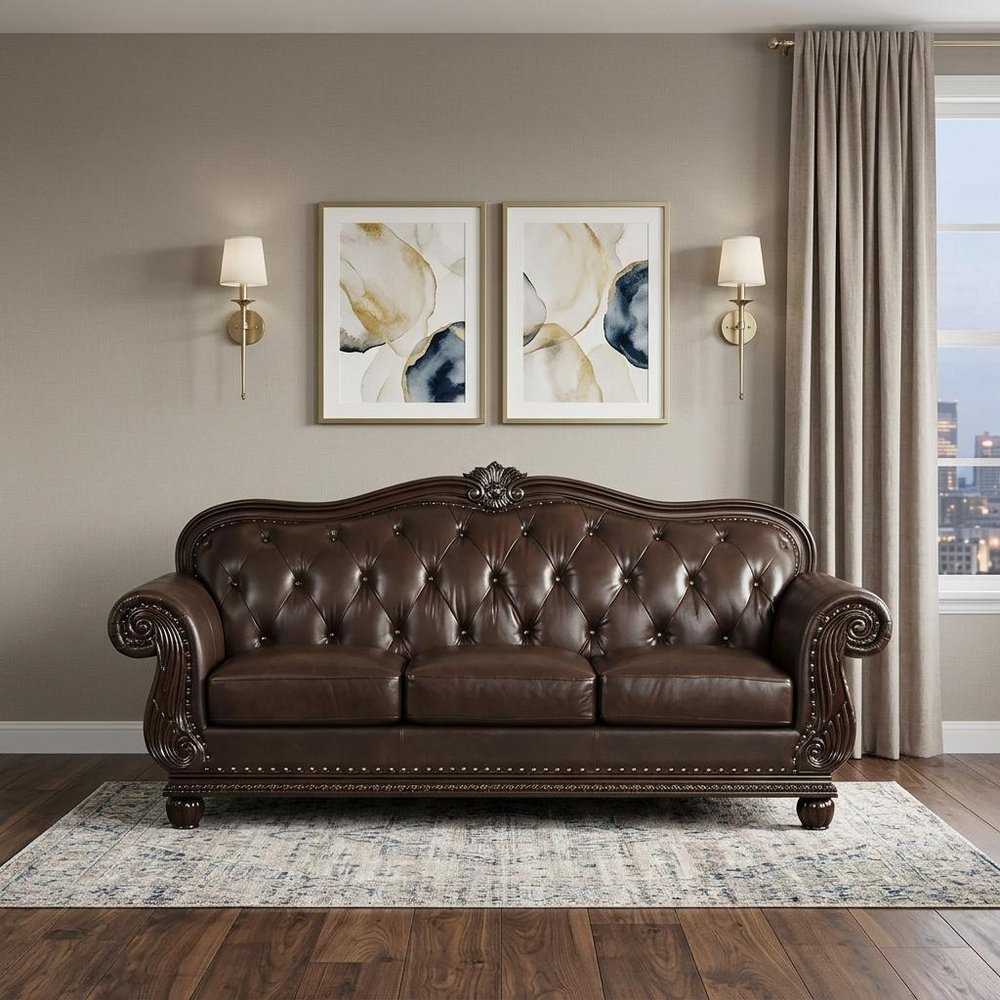 37" Espresso Top Grain Leather Sofa HomeRoots
