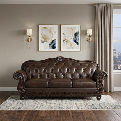 37" Espresso Top Grain Leather Sofa HomeRoots