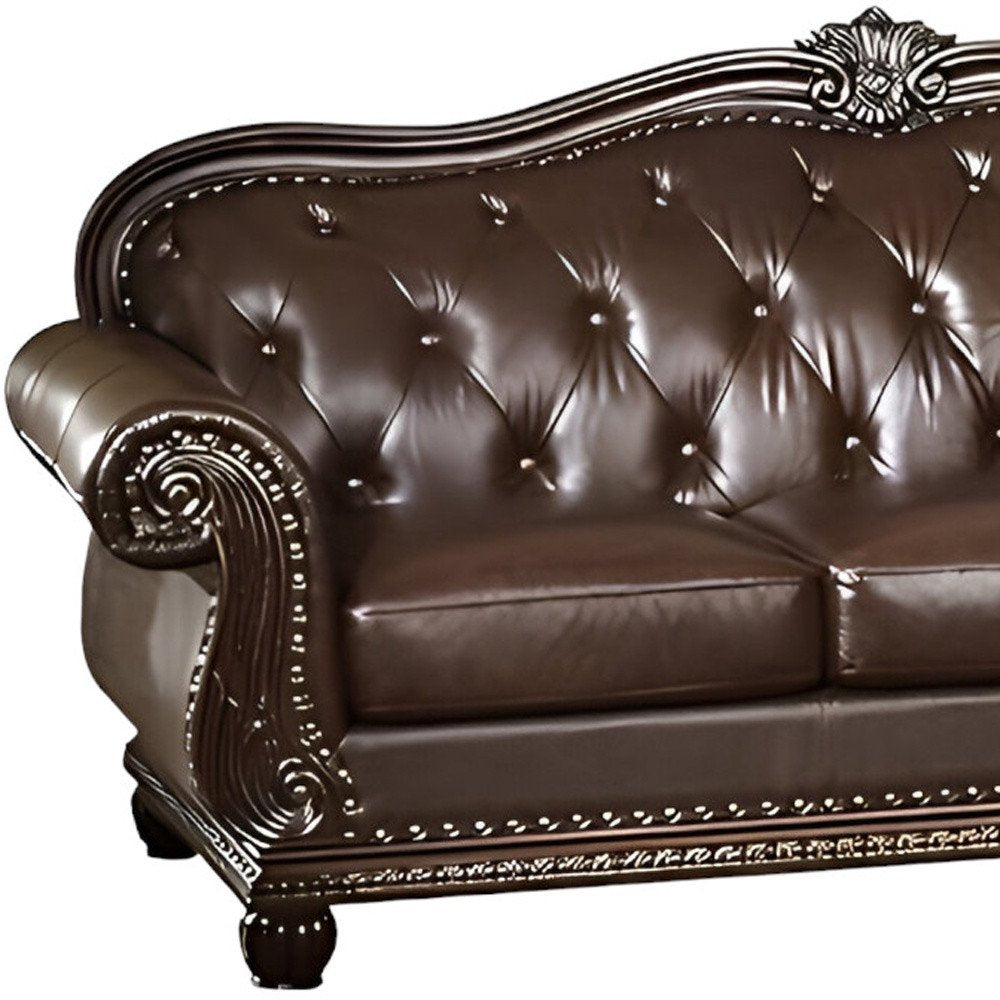 37" Espresso Top Grain Leather Sofa HomeRoots