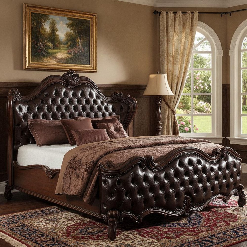 Dark Brown King Bed Frame with Nailhead Trim HomeRoots