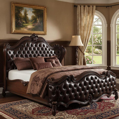 Dark Brown King Bed Frame with Nailhead Trim HomeRoots
