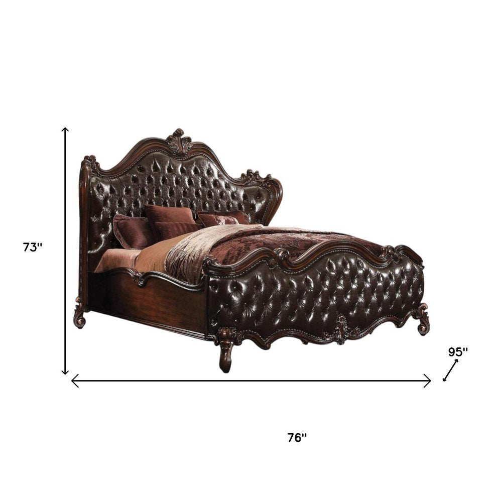Dark Brown King Bed Frame with Nailhead Trim HomeRoots