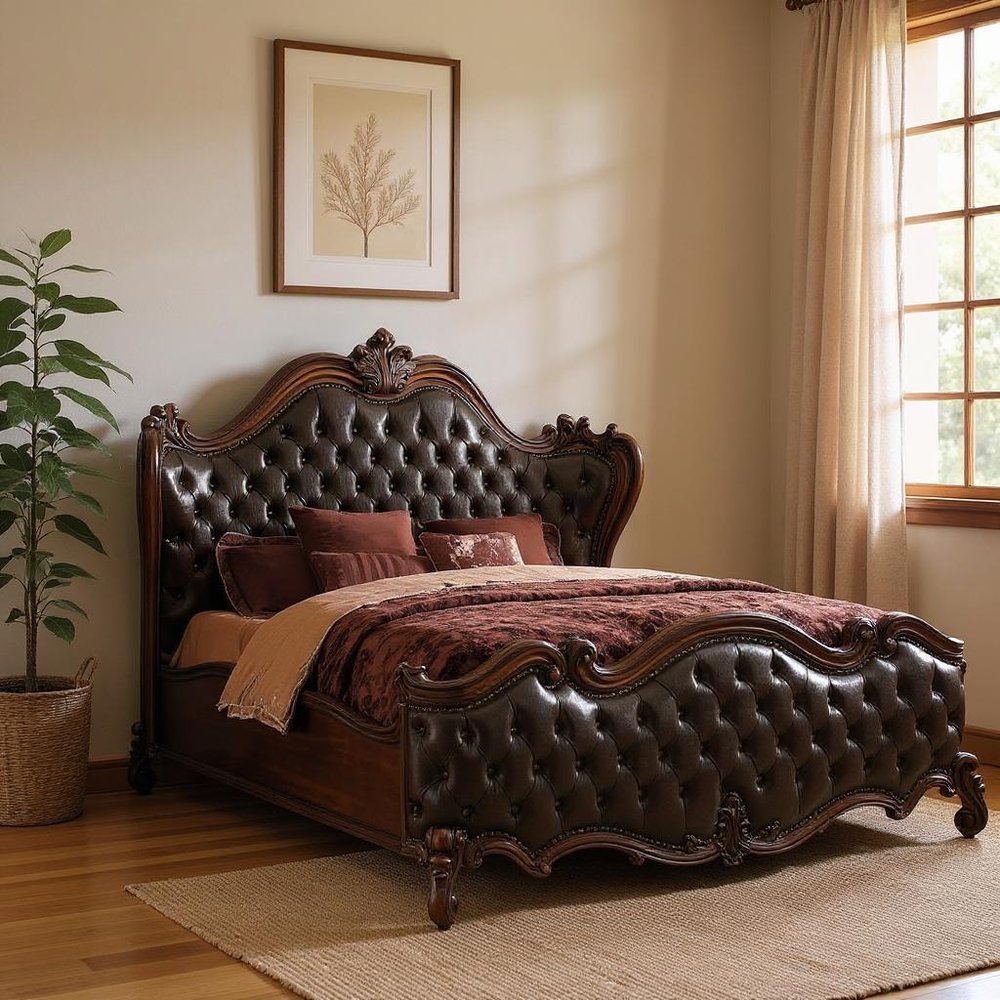 Dark Brown King Bed Frame with Nailhead Trim HomeRoots