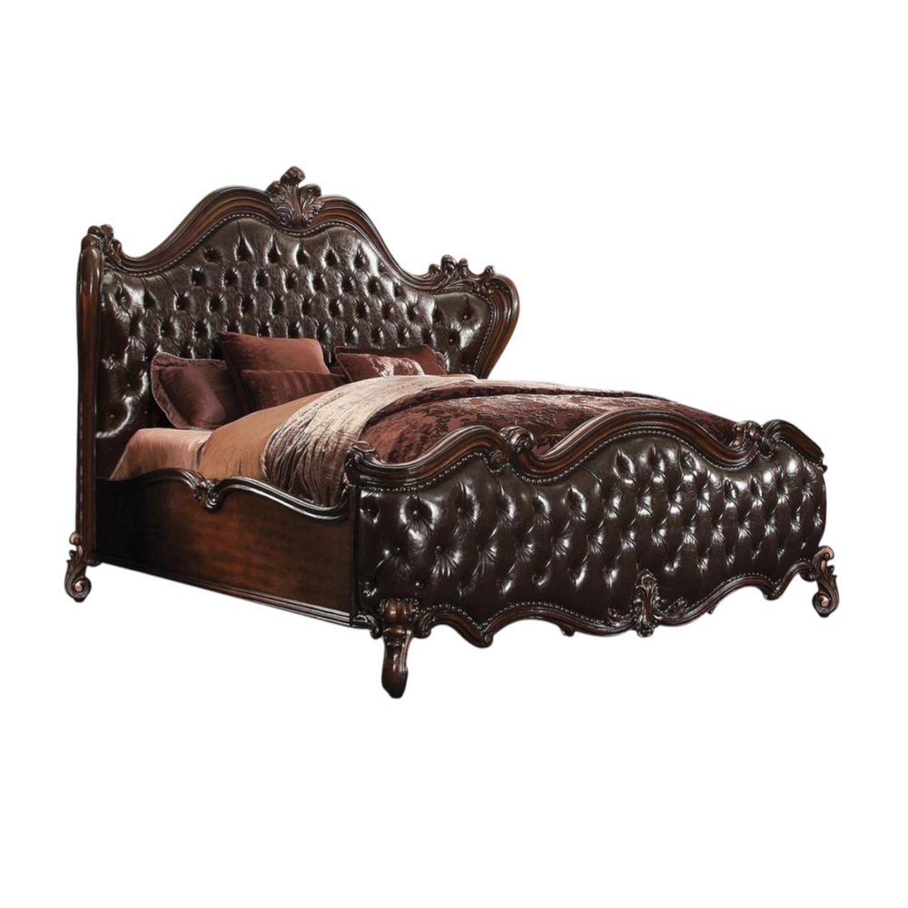 Dark Brown King Bed Frame with Nailhead Trim HomeRoots
