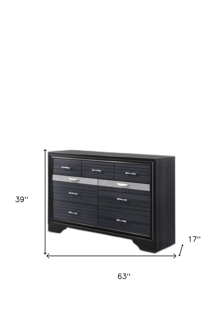 63" Black Manufactured Wood Nine Drawer Gentlemans Chest HomeRoots