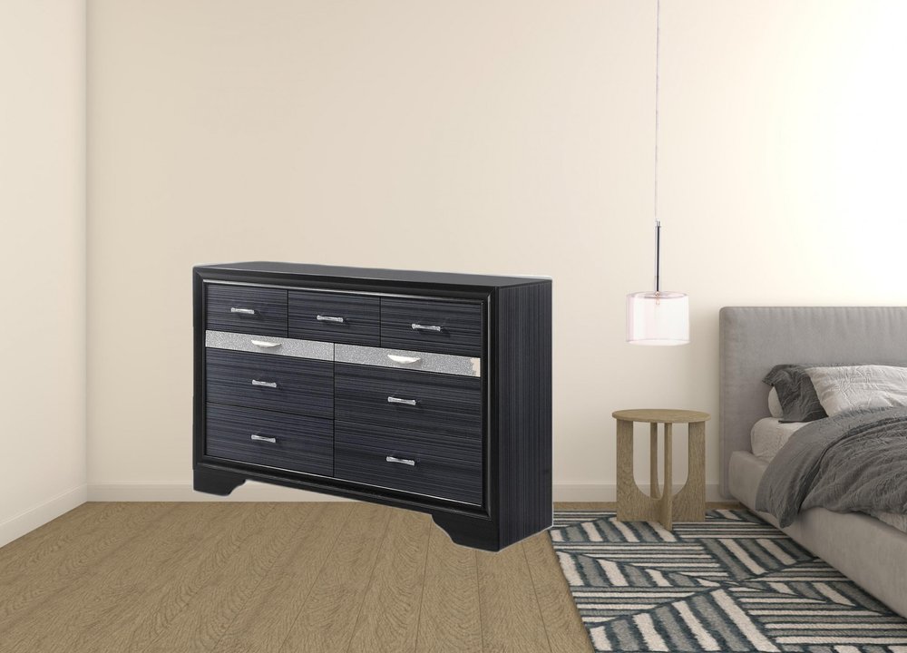 63" Black Manufactured Wood Nine Drawer Gentlemans Chest HomeRoots