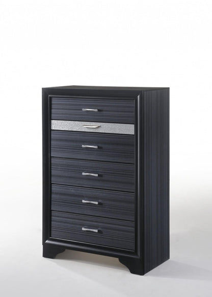 34" Black Faux Crystal Bling Solid Wood Six Drawer Dresser HomeRoots