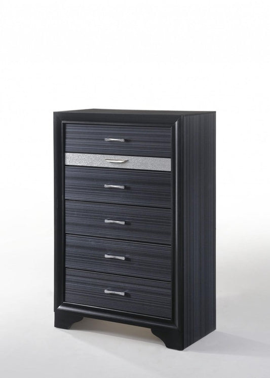 34" Black And Silver Faux Crystal Bling Solid Wood Six Drawer Dresser