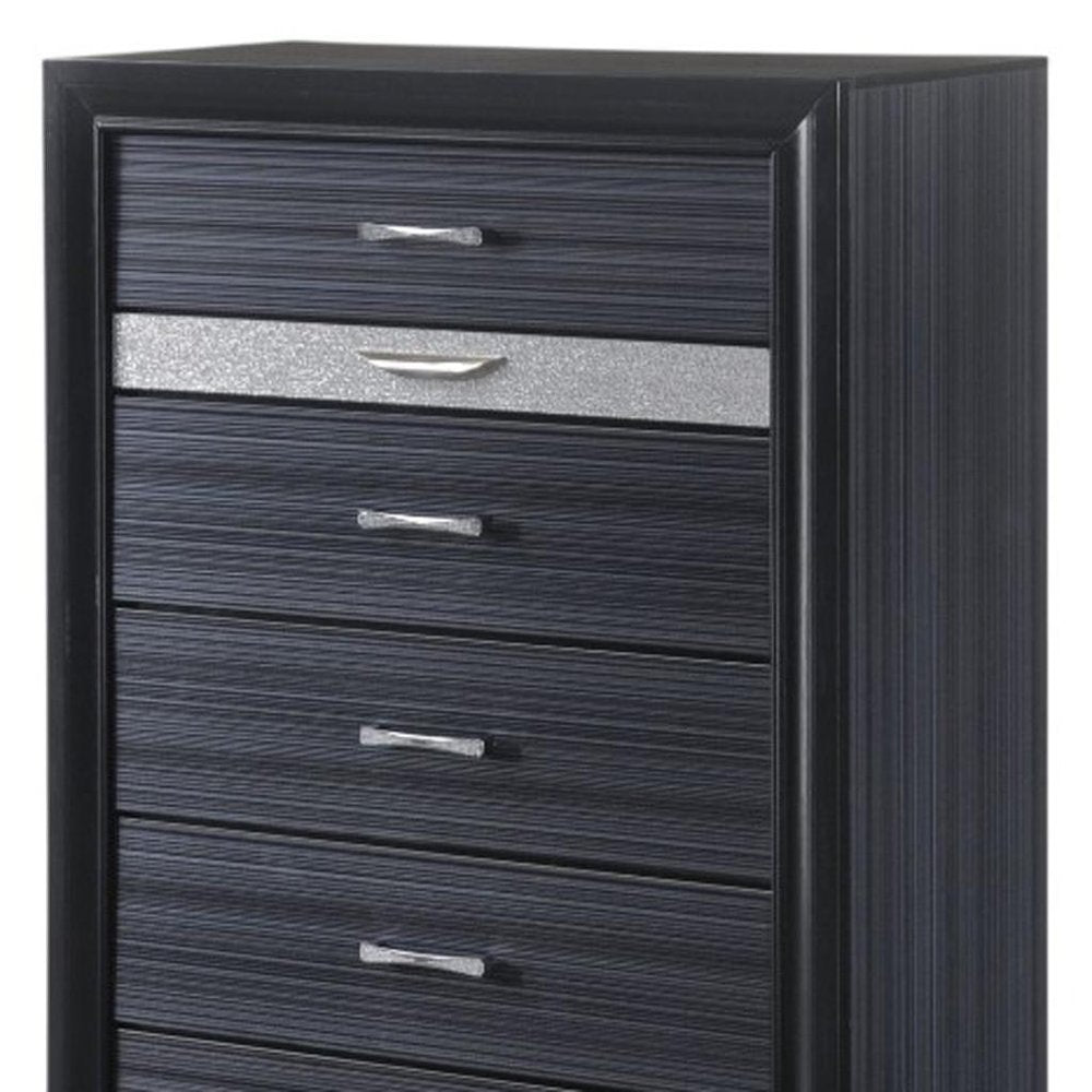 34" Black Faux Crystal Bling Solid Wood Six Drawer Dresser HomeRoots