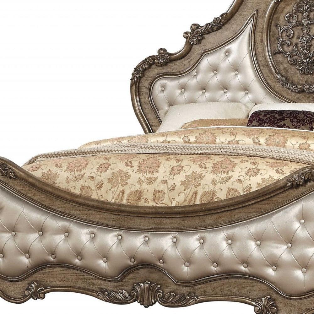 Queen Tufted Bronze Upholstered Faux Leather Bed With Nailhead Trim - FurniFindUSA