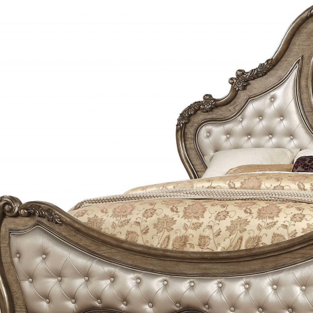 Queen Tufted Bronze Upholstered Faux Leather Bed With Nailhead Trim - FurniFindUSA