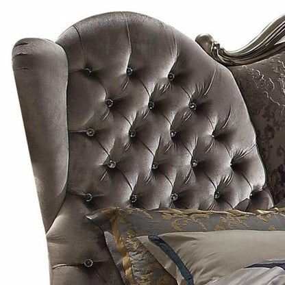 Gray Queen Tufted Upholstered Velvet Bed Frame with Nailhead Trim HomeRoots