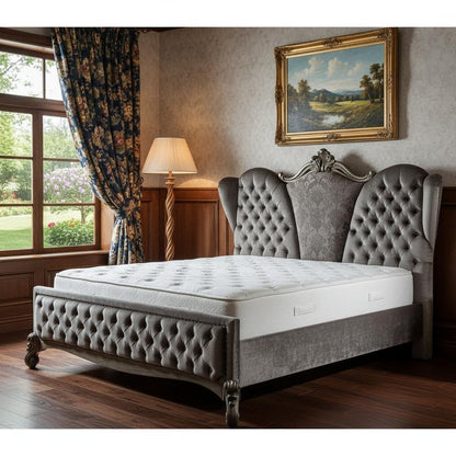 Gray Queen Tufted Upholstered Velvet Bed Frame with Nailhead Trim HomeRoots