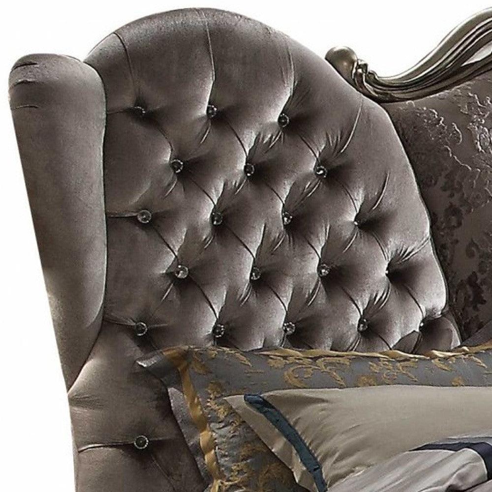 King Tufted Gray And Gray and Black Upholstered Velvet Bed With Nailhead Trim - FurniFindUSA