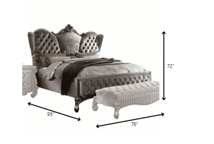 King Tufted Gray And Gray and Black Upholstered Velvet Bed With Nailhead Trim - FurniFindUSA