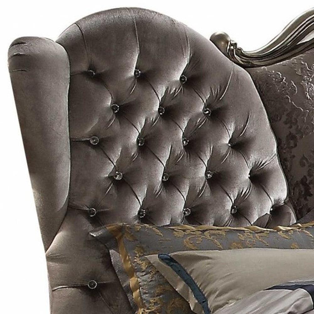 King Tufted Gray And Gray and Black Upholstered Velvet Bed With Nailhead Trim - FurniFindUSA