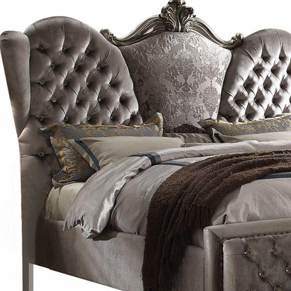 Gray Queen Tufted Upholstered Velvet Bed Frame with Nailhead Trim HomeRoots