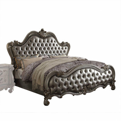 73" X 99" X 72" Silver Pu Antique Platinum Upholstery Poly Resin Queen Bed HomeRoots