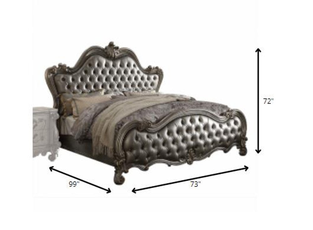 73" X 99" X 72" Silver Pu Antique Platinum Upholstery Poly Resin Queen Bed HomeRoots
