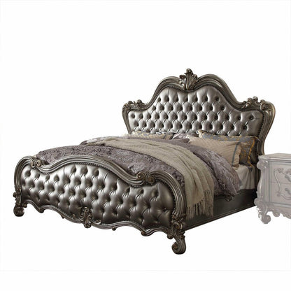 73" X 99" X 72" Silver Pu Antique Platinum Upholstery Poly Resin Queen Bed HomeRoots