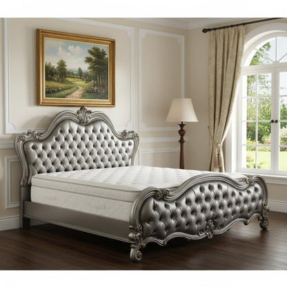 73" X 99" X 72" Silver Pu Antique Platinum Upholstery Poly Resin Queen Bed HomeRoots