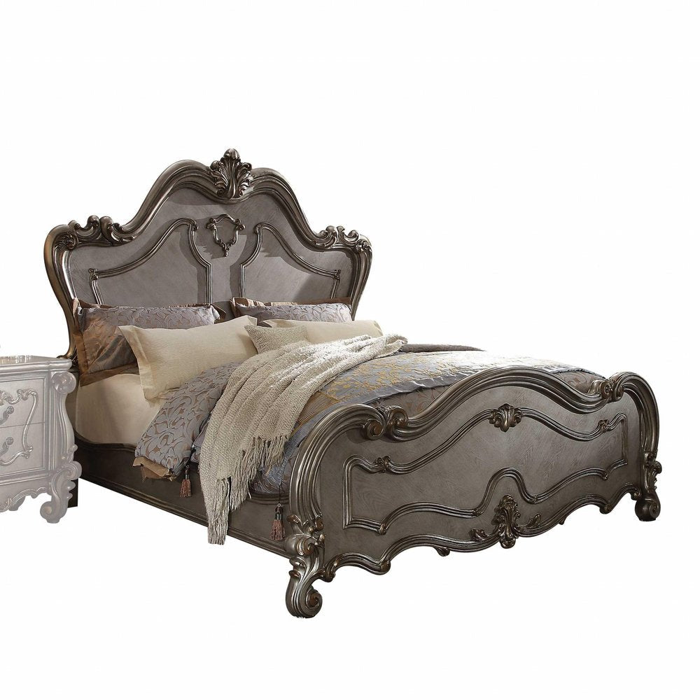 Gray Carved Scrollwork Wood Queen Bed Frame HomeRoots