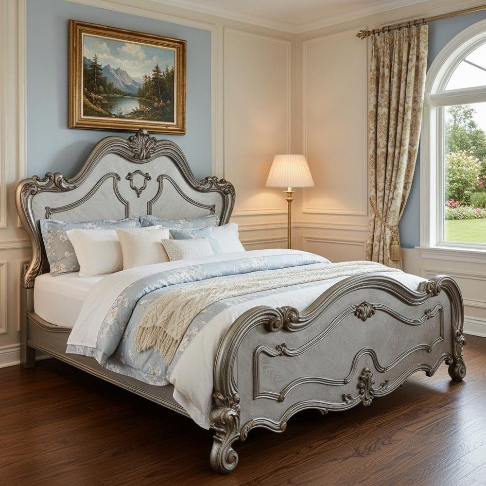 Gray Carved Scrollwork Wood Queen Bed Frame HomeRoots