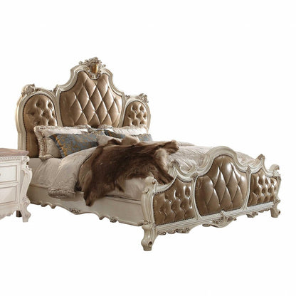 Pearl King Tufted Upholstered Faux Leather Bed Frame with Nailhead Trim HomeRoots