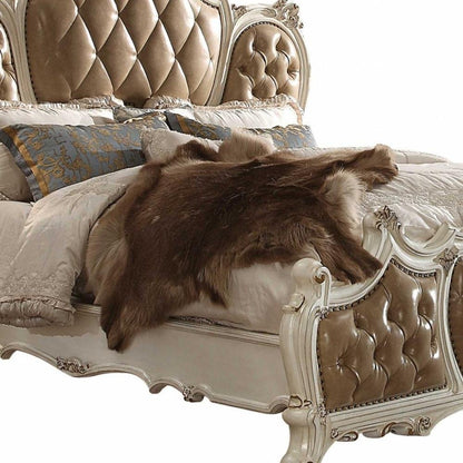 Pearl King Tufted Upholstered Faux Leather Bed Frame with Nailhead Trim HomeRoots