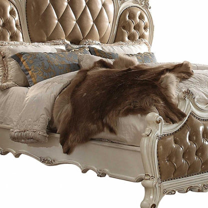 Pearl King Tufted Upholstered Faux Leather Bed Frame with Nailhead Trim HomeRoots