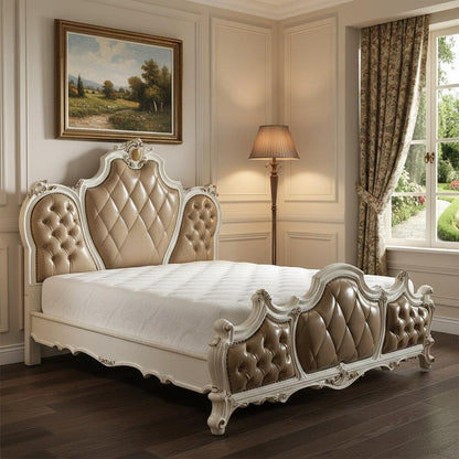 Pearl King Tufted Upholstered Faux Leather Bed Frame with Nailhead Trim HomeRoots