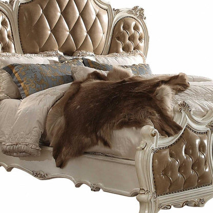 Pearl King Tufted Upholstered Faux Leather Bed Frame with Nailhead Trim HomeRoots
