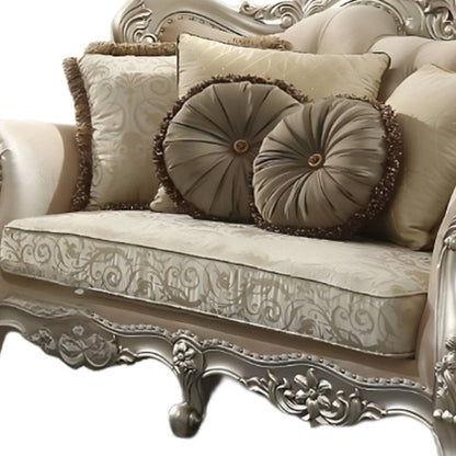 88" Champagne Velvet Curved Floral Sofa And Toss Pillows HomeRoots