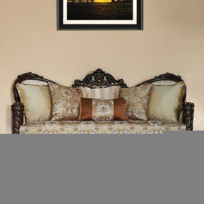 39" Beige Floral Sofa And Toss Pillows With Dark Brown Legs HomeRoots