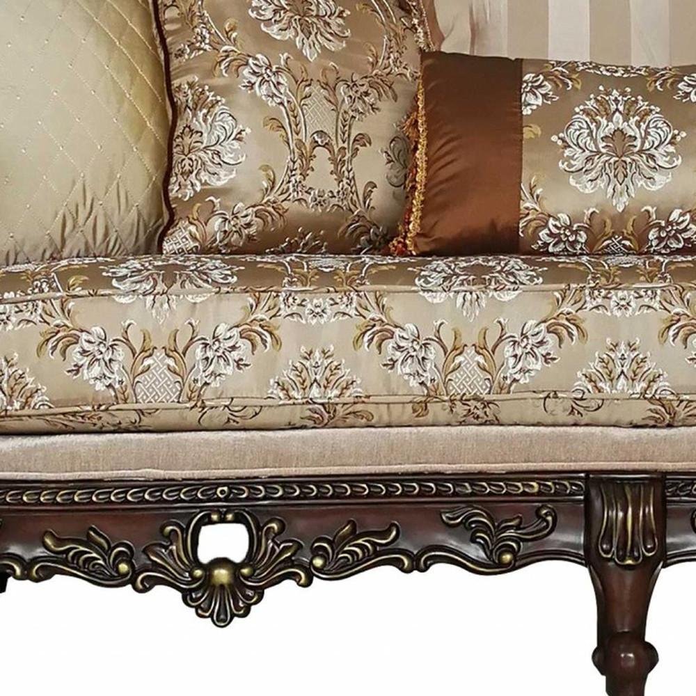 39" Beige Floral Sofa And Toss Pillows With Dark Brown Legs HomeRoots
