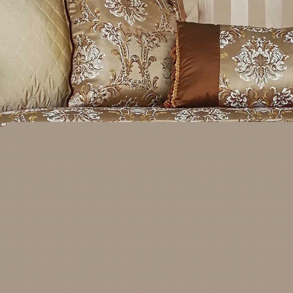 39" Beige Floral Sofa And Toss Pillows With Dark Brown Legs HomeRoots