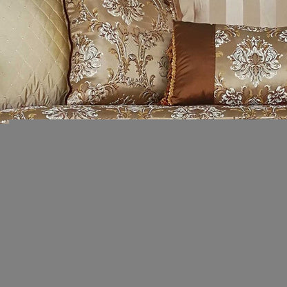 39" Beige Floral Sofa And Toss Pillows With Dark Brown Legs HomeRoots